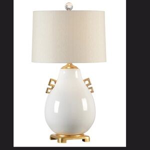 Large White Pear Shaped Ceramic Glazed Vase Table Lamp By Wildwood Ming. New